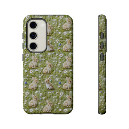 Custodia per iPhone Meadow Rabbits, design Serene Spring Wildlife, custodia protettiva di ispirazione ecologica, custodie per telefoni resistenti