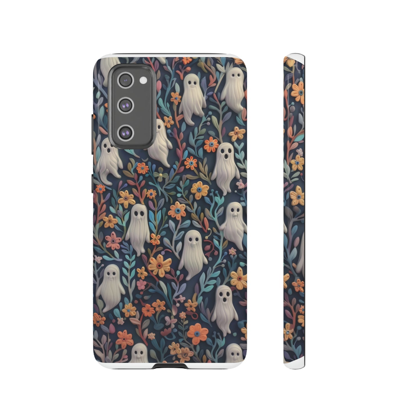 Whimsical Ghosts Floral iPhone Case, Unique Spooky Design, Charming Protective Cover, Tough Cases