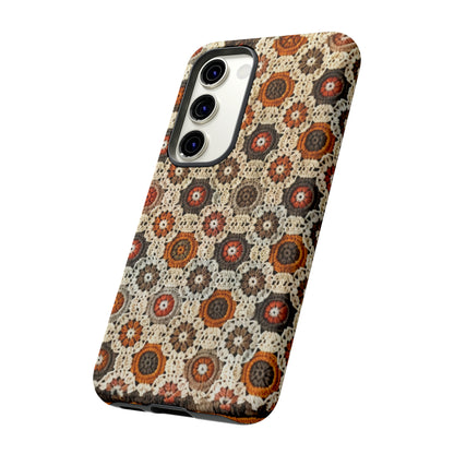 Custodia per iPhone retrò in pizzo all'uncinetto, estetica dal design artigianale, custodia protettiva in stile vintage, custodie per telefono resistenti