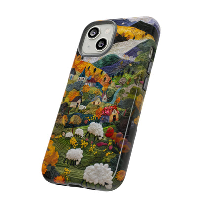 Quaint Countryside Quilt iPhone Case, Artistic Pastoral Landscape, Sturdy Protective Cover, Tough Phone Cases