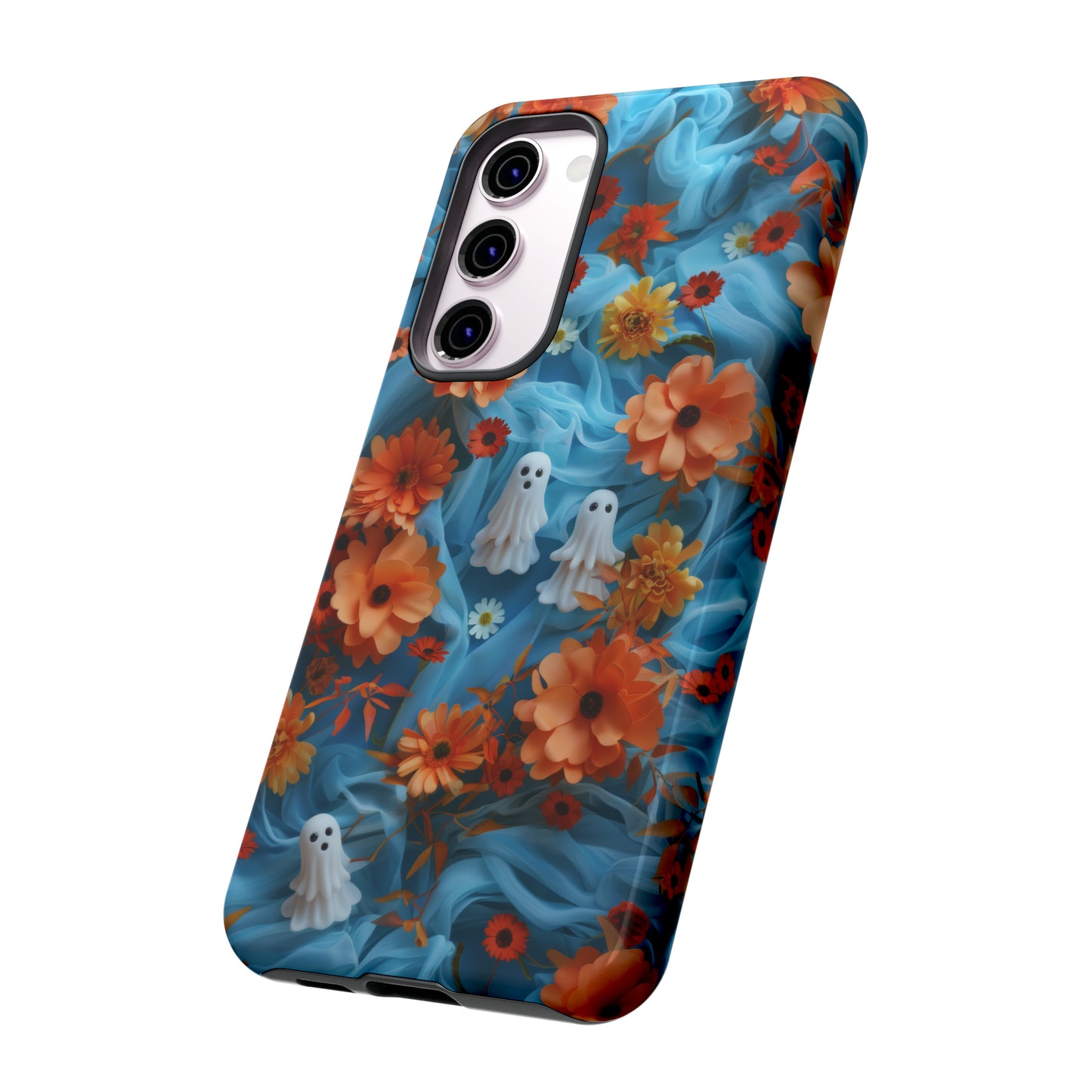 Gruselige florale Halloween Handyhülle, Herbstliche Geister und Blumen Design Hülle für Smartphones, Robuste Handyhüllen