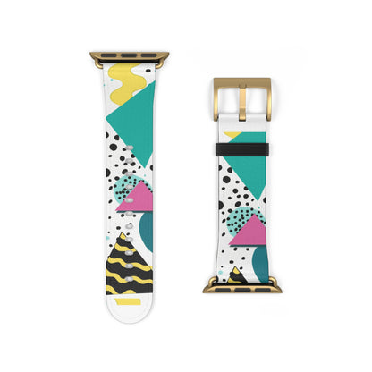 Funky Geometric Apple Watch Band | Colorful Abstract Pattern, Stylish Watch Strap for Daily Wear, Unique Accessory Gift. Apple Watch Band Apple Watch Straps For Series 4 5 6 7 8 9 SE 38/40/41mm & 42/44/45mm Vegan Faux Leather Band