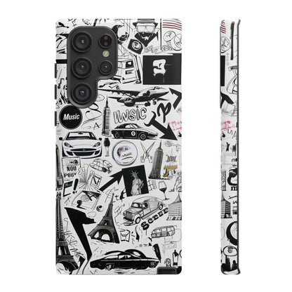 Iconica custodia per telefono con collage musicale in bianco e nero, cover dal design grafico moderno per audiofili, custodie per telefoni resistenti