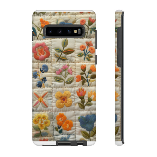 Quilted Floral Phone Case, Embroidered Flowers Soft Phone Cover, Elegant & Protective Smartphone Case, Tough Phone Cases