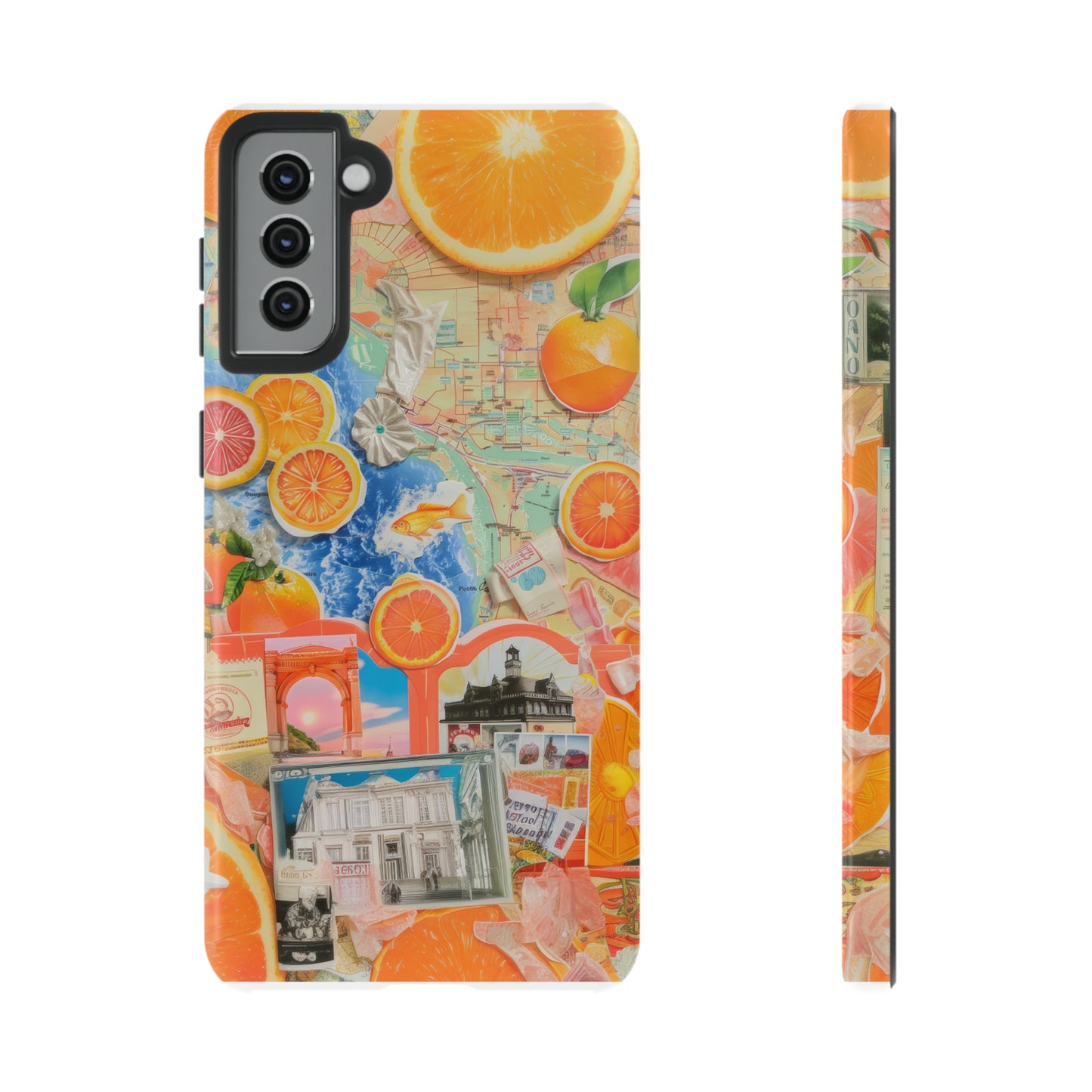 Custodia per telefono collage da viaggio Citrus Escape, design vivace per le vacanze estive per smartphone, custodie resistenti 