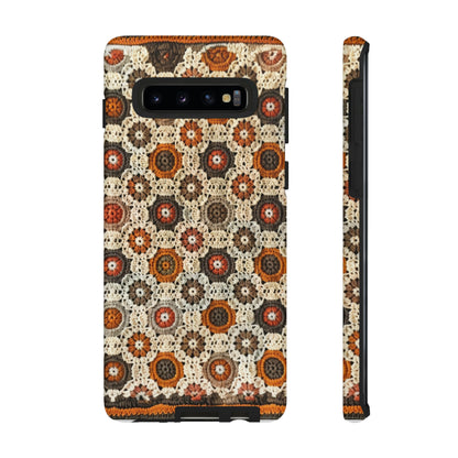 Custodia per iPhone retrò in pizzo all'uncinetto, estetica dal design artigianale, custodia protettiva in stile vintage, custodie per telefono resistenti