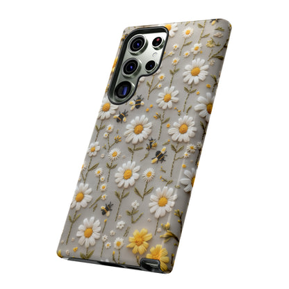 Spring Daisy Phone Case, Bees & Flowers Design, Nature-Inspired Protective Phone Cover, Tough Phone Cases