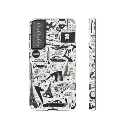 Iconica custodia per telefono con collage musicale in bianco e nero, cover dal design grafico moderno per audiofili, custodie per telefoni resistenti