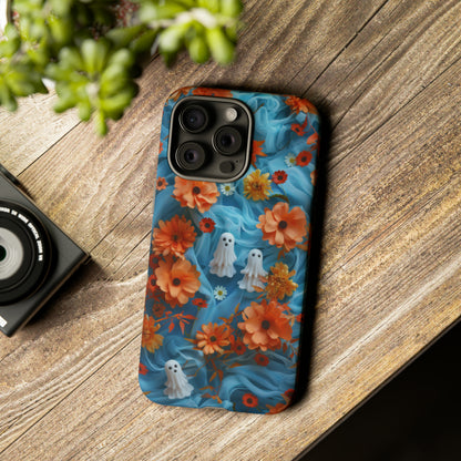 Gruselige florale Halloween Handyhülle, Herbstliche Geister und Blumen Design Hülle für Smartphones, Robuste Handyhüllen