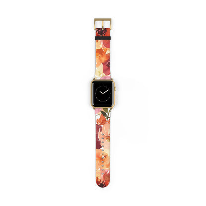 Lebendiges Apple Watch-Armband mit Aquarell-Blumenmuster | Künstlerisches Blütenarmband. Apple Watch-Armband Apple Watch-Armbänder für Serie 4, 5, 6, 7, 8, 9, ULTRA SE, 38/40/41 mm und 42/44/45 mm, veganes Kunstlederband 