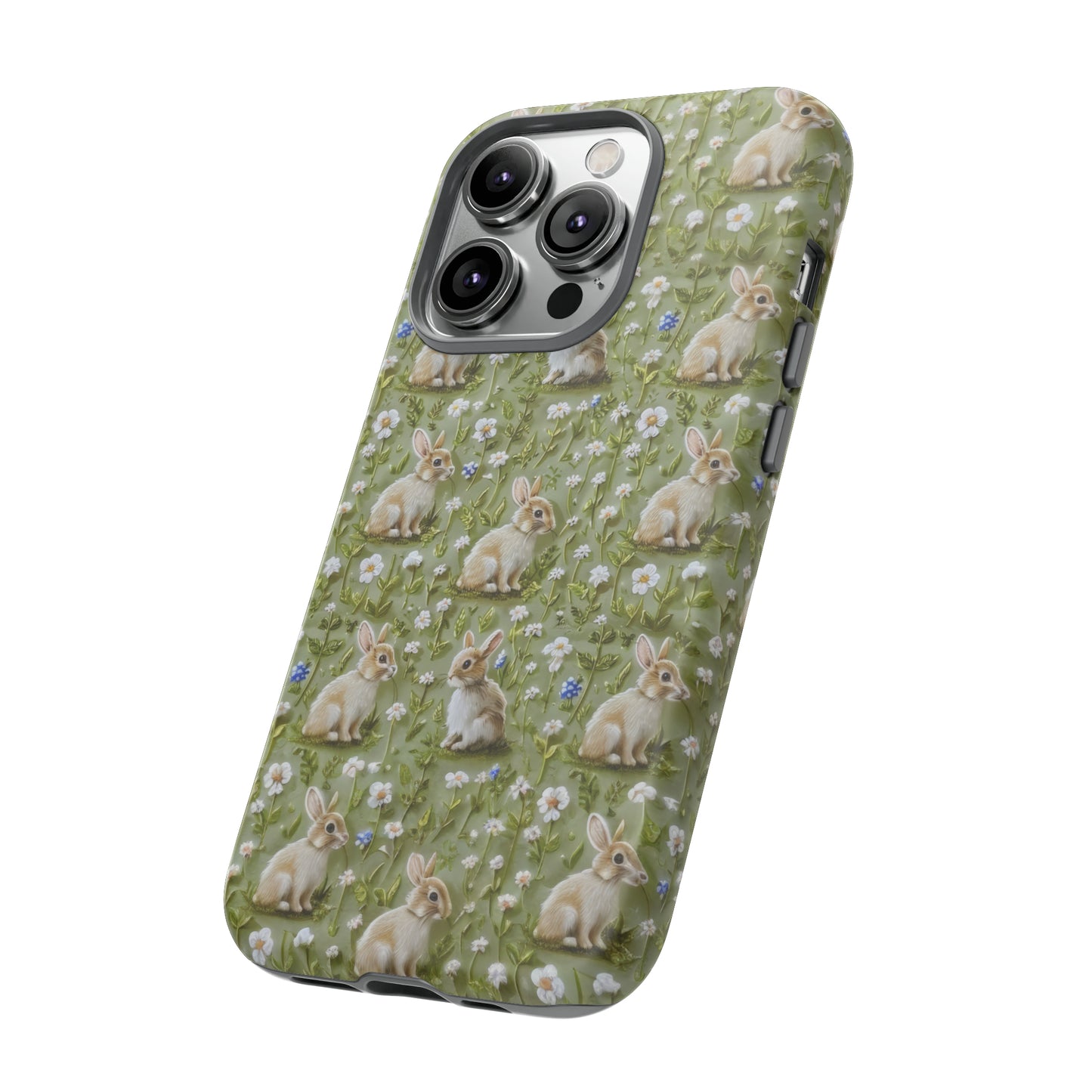 Custodia per iPhone Meadow Rabbits, design Serene Spring Wildlife, custodia protettiva di ispirazione ecologica, custodie per telefoni resistenti