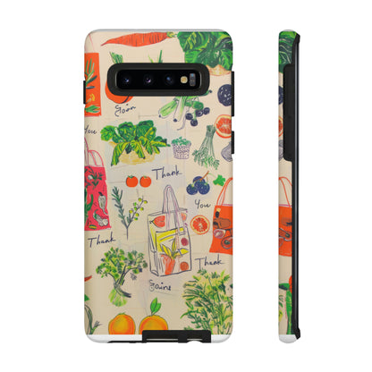 Custodia per telefono a tema di generi alimentari sostenibili, cover dal design ecologico per lo shopping per smartphone, custodie per telefoni resistenti 