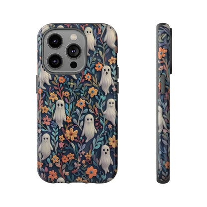 Whimsical Ghosts Floral iPhone Case, Unique Spooky Design, Charming Protective Cover, Tough Cases