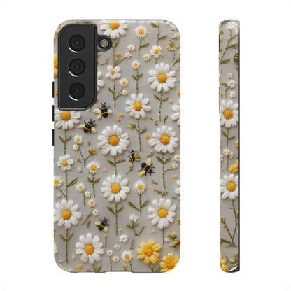 Spring Daisy Phone Case, Bees & Flowers Design, Nature-Inspired Protective Phone Cover, Tough Phone Cases