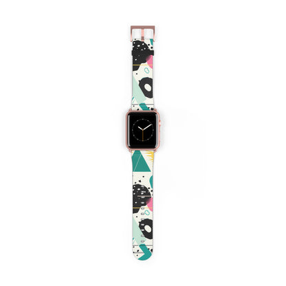 Geometric Shapes Apple Watch Band | Contemporary Memphis Design Strap | Chic Urban Style Smartwatch Accessory | Unique Artistic Gift. Apple Watch Band Apple Watch Straps For Series 4 5 6 7 8 9 ULTRA SE 38/40/41mm & 42/44/45mm Vegan Faux Leather Band