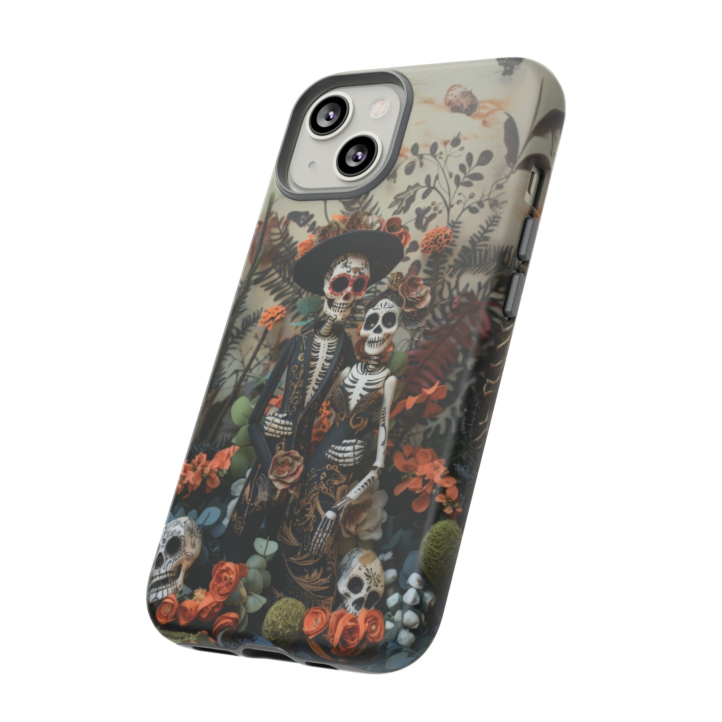 Custodia per telefono Dia de los Muertos, Cover con design di coppia scheletrica, Accessorio protettivo festivo per telefono, Custodie per telefono resistenti 