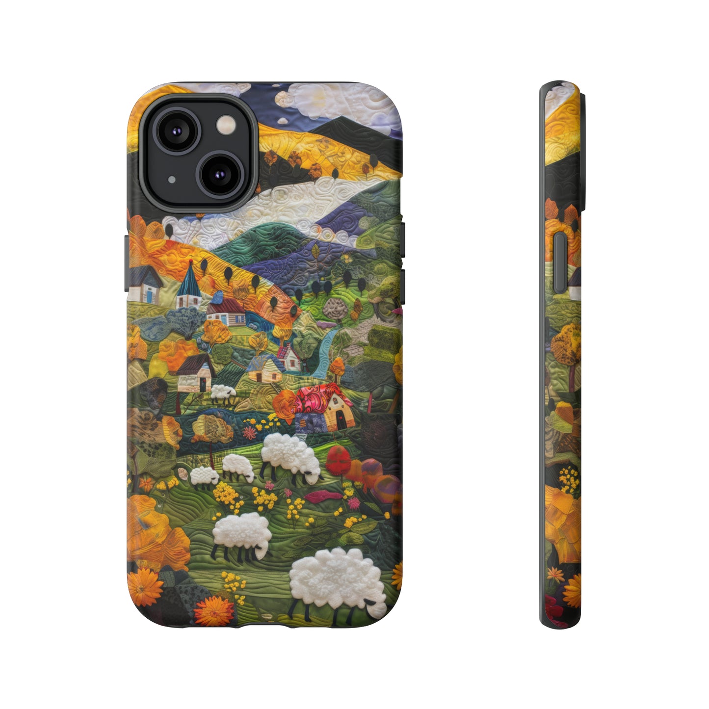 Quaint Countryside Quilt iPhone Case, Artistic Pastoral Landscape, Sturdy Protective Cover, Tough Phone Cases