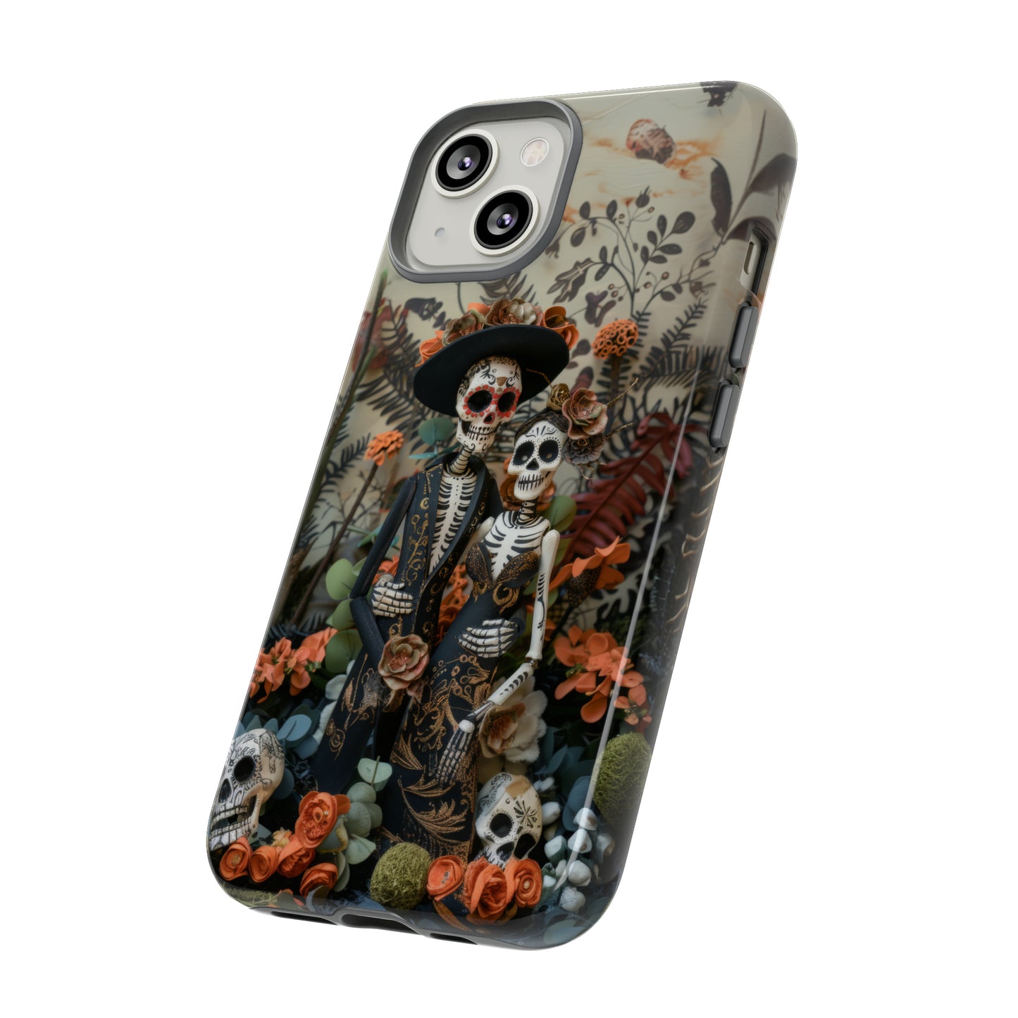 Custodia per telefono Dia de los Muertos, Cover con design di coppia scheletrica, Accessorio protettivo festivo per telefono, Custodie per telefono resistenti 