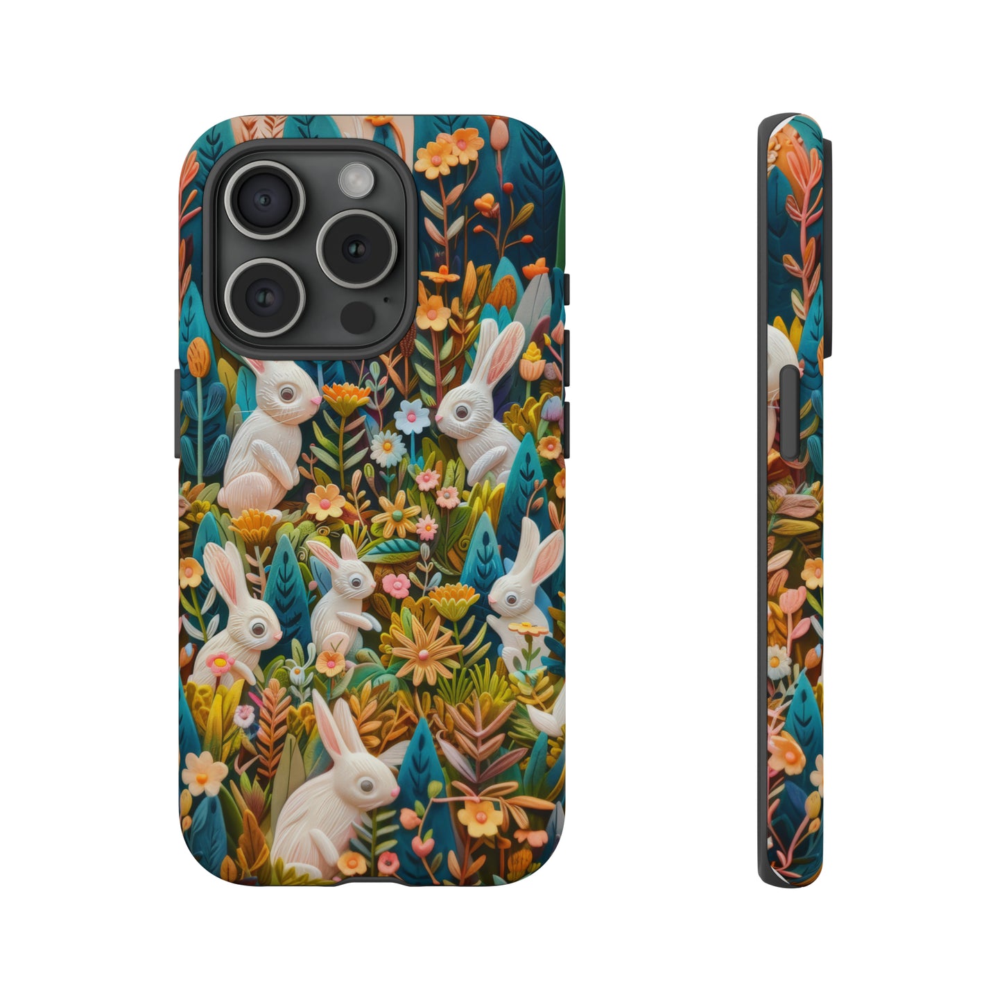 Mystical Garden Bunnies iPhone Case, Enchanted Floral Wonderland, Durable Protective Cover, Tough Phone Cases