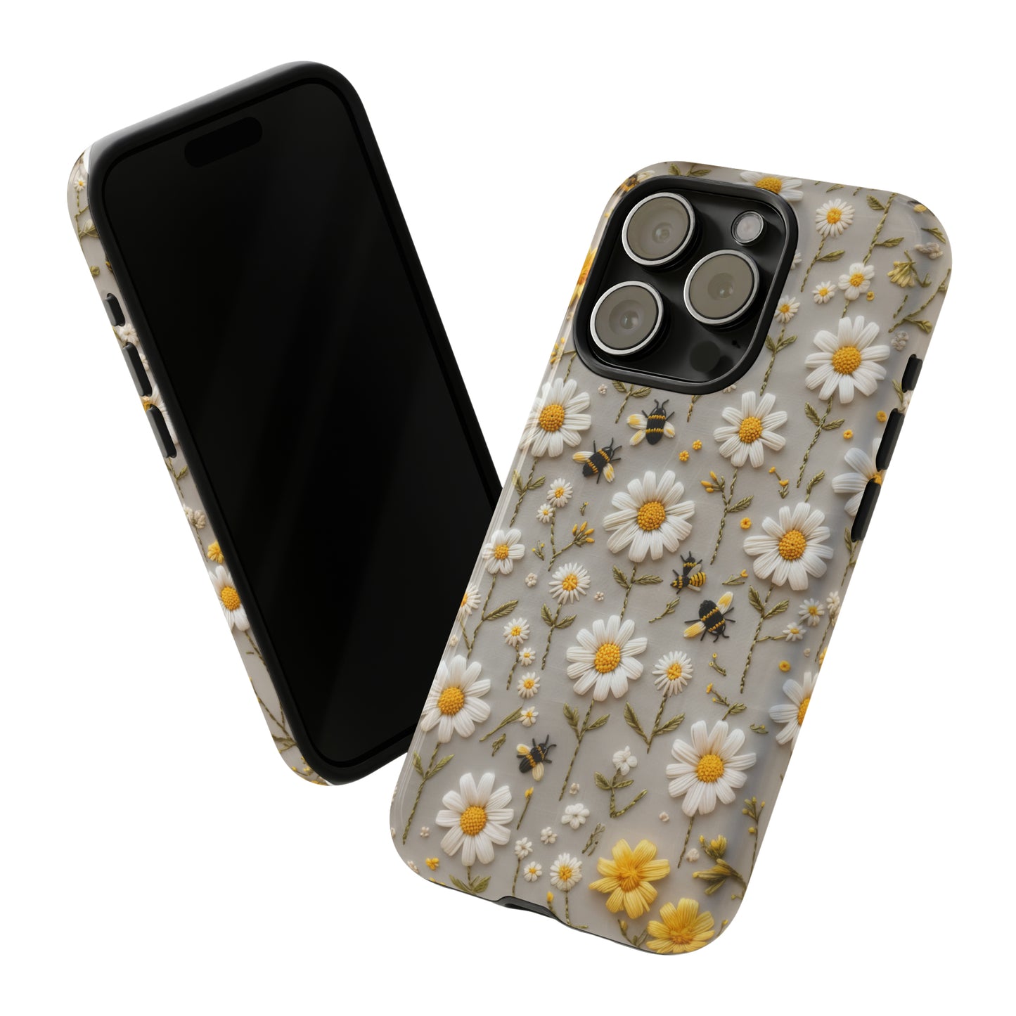 Spring Daisy Phone Case, Bees & Flowers Design, Nature-Inspired Protective Phone Cover, Tough Phone Cases