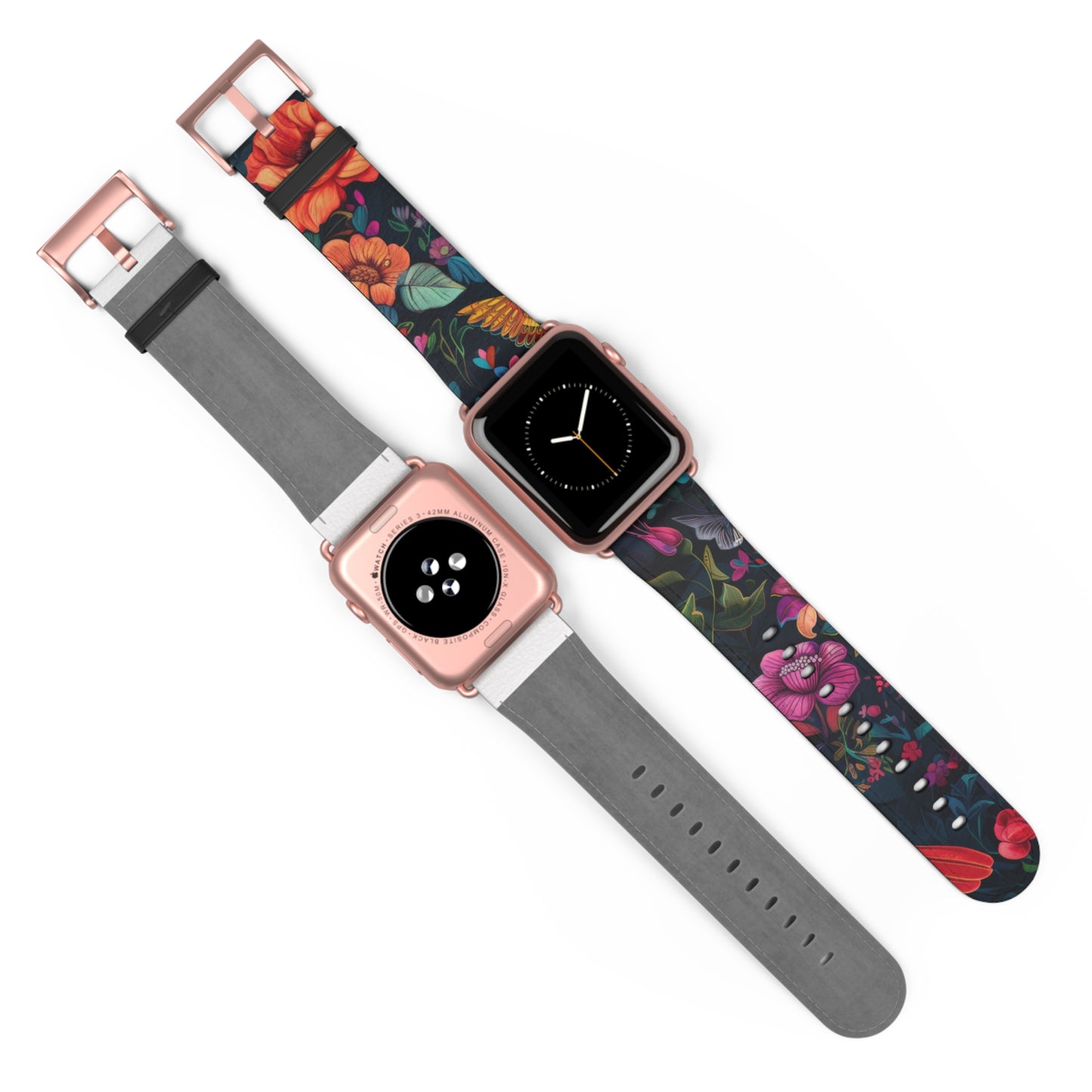 Midnight Blossoms Apple Watch Band, Vibrant Night Garden Floral Print, Stylish and Bold Smartwatch Accessory. Apple Watch Band Apple Watch Straps For Series 4 5 6 7 8 9 ULTRA SE 38/40/41mm & 42/44/45mm Vegan Faux Leather Band