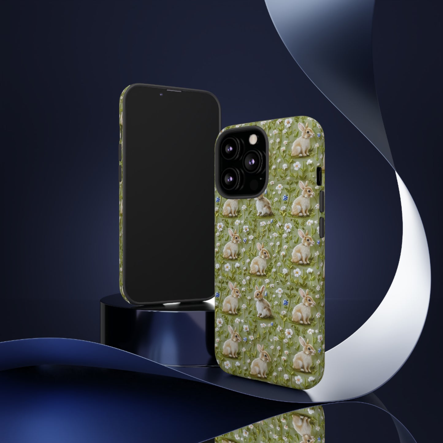 Custodia per iPhone Meadow Rabbits, design Serene Spring Wildlife, custodia protettiva di ispirazione ecologica, custodie per telefoni resistenti