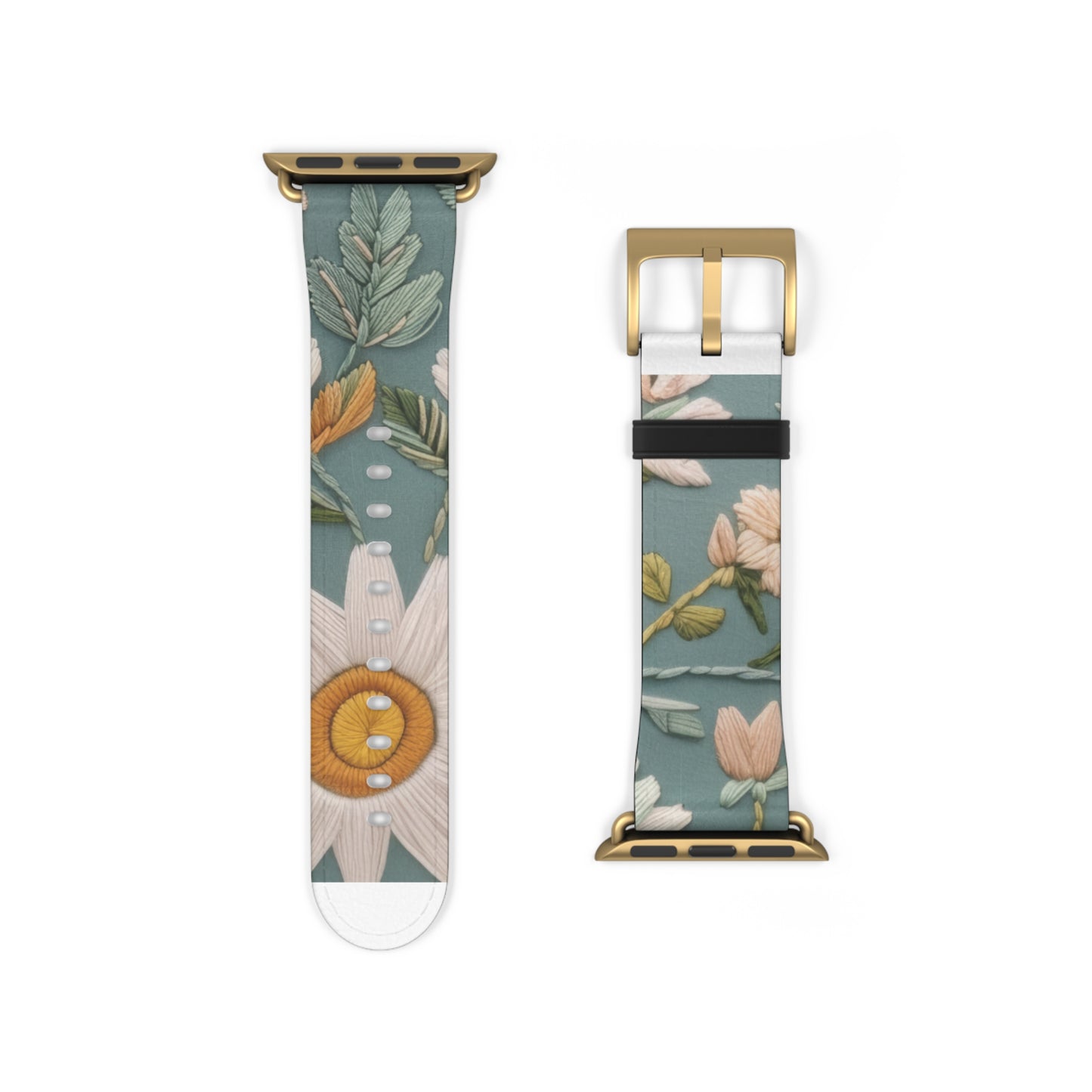 Serene Floral Tapestry Apple Watch Band, Soft Pastel Botanicals on Duck Egg Blue, Stylish Smartwatch Accessory. Apple Watch Band Apple Watch Straps For Series 4 5 6 7 8 9 ULTRA SE 38/40/41mm & 42/44/45mm Vegan Faux Leather Band