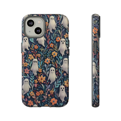 Whimsical Ghosts Floral iPhone Case, Unique Spooky Design, Charming Protective Cover, Tough Cases