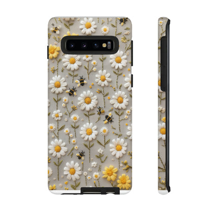 Spring Daisy Phone Case, Bees & Flowers Design, Nature-Inspired Protective Phone Cover, Tough Phone Cases