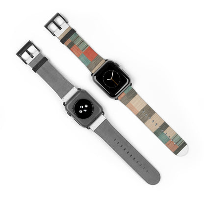 Modernes Apple Watch-Armband mit Erdtönen und Streifen | Modernes Armband in neutraler Farbpalette. Apple Watch-Armband, Apple Watch-Armbänder für Serie 4, 5, 6, 7, 8, 9, ULTRA SE, 38/40/41 mm und 42/44/45 mm, veganes Kunstlederarmband 