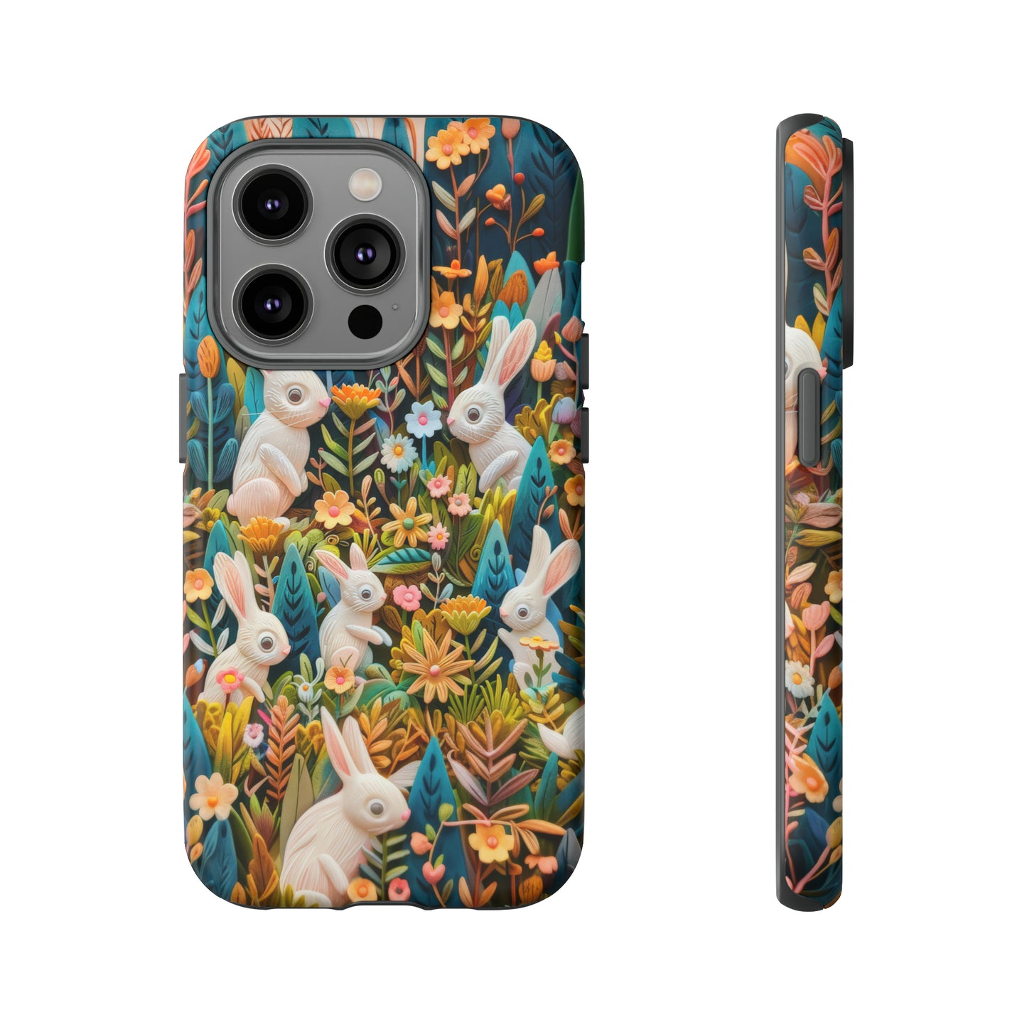 Mystical Garden Bunnies iPhone Case, Enchanted Floral Wonderland, Durable Protective Cover, Tough Phone Cases