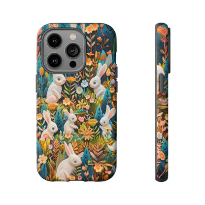 Mystical Garden Bunnies iPhone Case, Enchanted Floral Wonderland, Durable Protective Cover, Tough Phone Cases