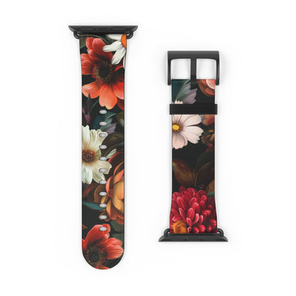 Autumn Bloom Elegance Apple Watch Band, Fall Flower Symphony Smartwatch Strap, Rich Floral Tapestry Wristband Accessory. Apple Watch Band Apple Watch Straps For Series 4 5 6 7 8 9 ULTRA SE 38/40/41mm & 42/44/45mm Vegan Faux Leather Band