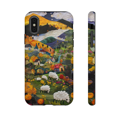 Quaint Countryside Quilt iPhone Case, Artistic Pastoral Landscape, Sturdy Protective Cover, Tough Phone Cases