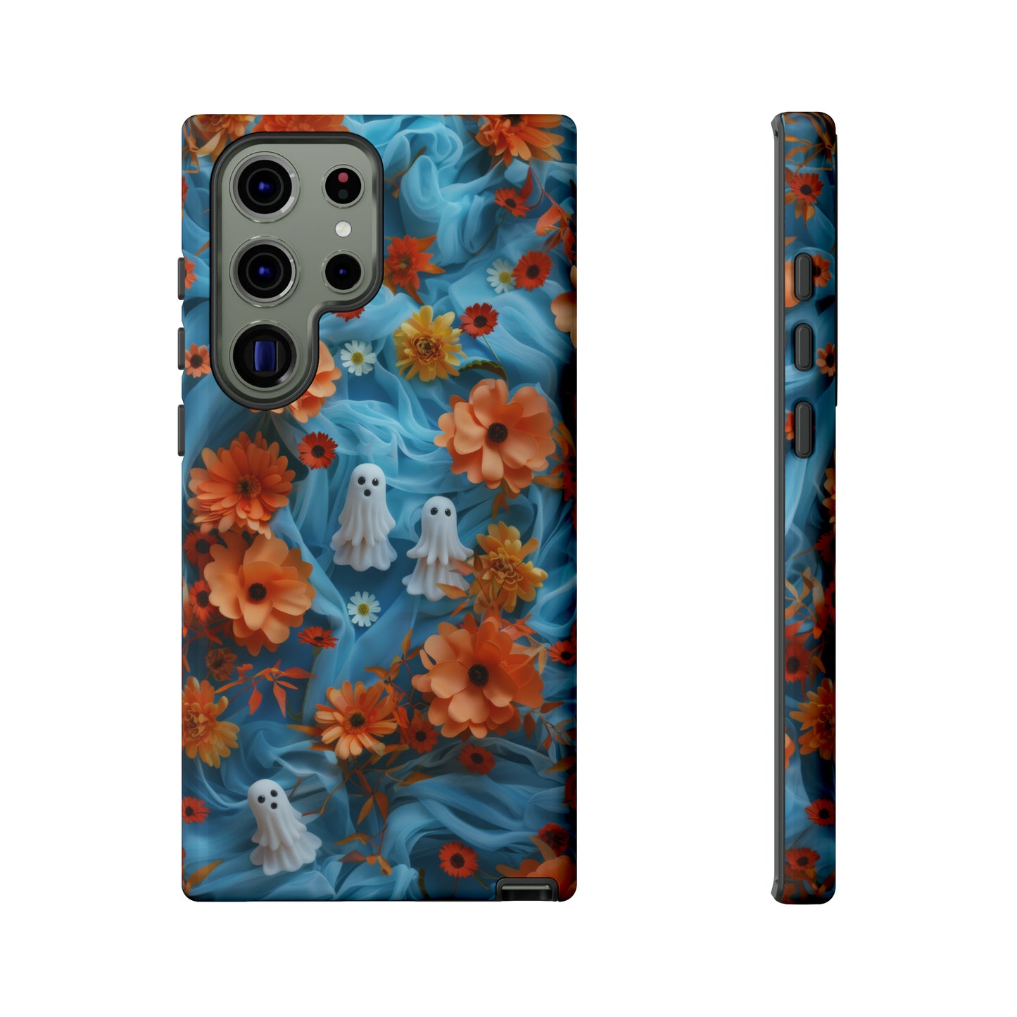 Gruselige florale Halloween Handyhülle, Herbstliche Geister und Blumen Design Hülle für Smartphones, Robuste Handyhüllen