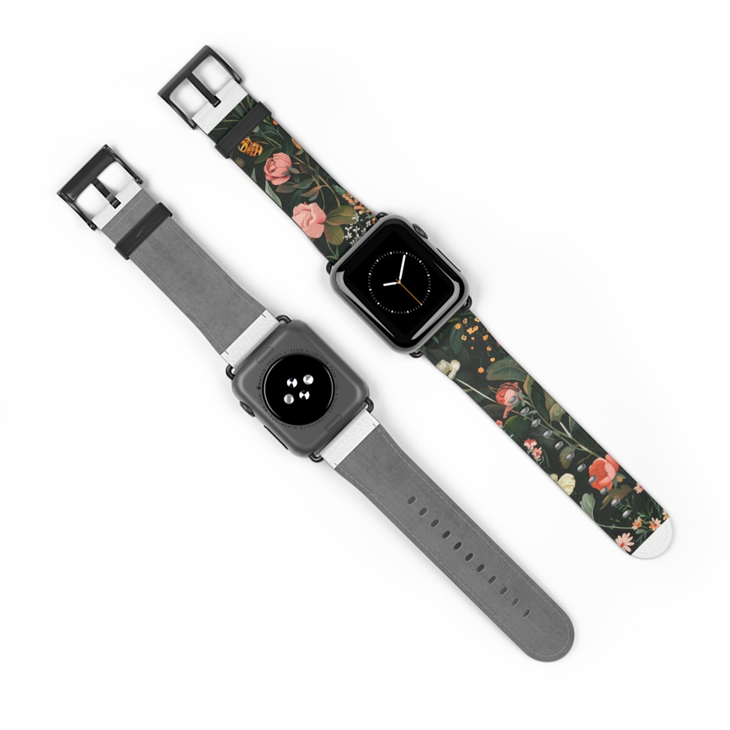 Midnight Garden Blooms Apple Watch Band, Dark Floral Elegance Smartwatch Strap, Nature-Inspired Rose Pattern Accessory. Apple Watch Band Apple Watch Straps For Series 4 5 6 7 8 9 ULTRA SE 38/40/41mm & 42/44/45mm Vegan Faux Leather Band