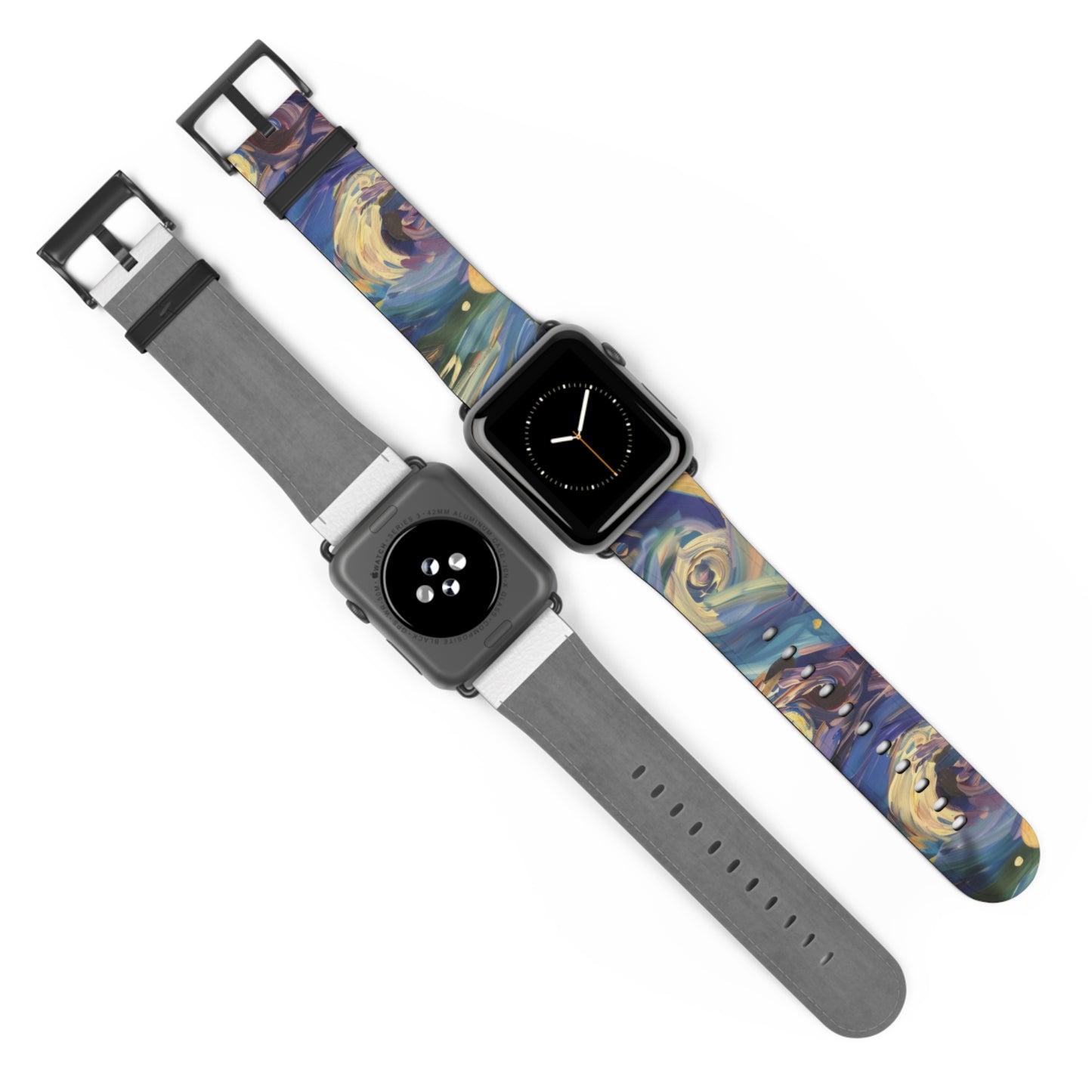 Starry Night Swirl Apple Watch Band, Van Gogh Inspired Art Strap, Expressionist Painting Accessory, Unique Art Lover's Watch Band, Creative Gift Idea. Apple Watch Straps For Series 4 5 6 7 8 9 ULTRA SE 38/40/41mm & 42/44/45mm Vegan Faux Leather Band