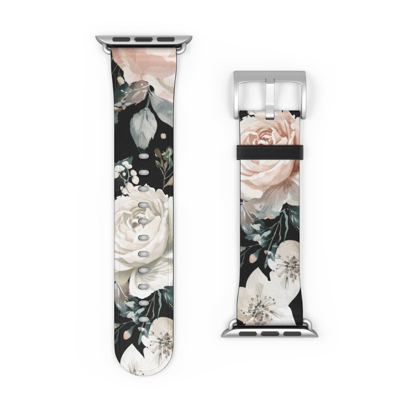 Sophisticated Floral Chic Apple Watch Band, Elegant Rose and Peony Design Strap, Modern Botanical Smartwatch Accessory. Apple Watch Band Apple Watch Straps For Series 4 5 6 7 8 9 ULTRA SE 38/40/41mm & 42/44/45mm Vegan Faux Leather Band