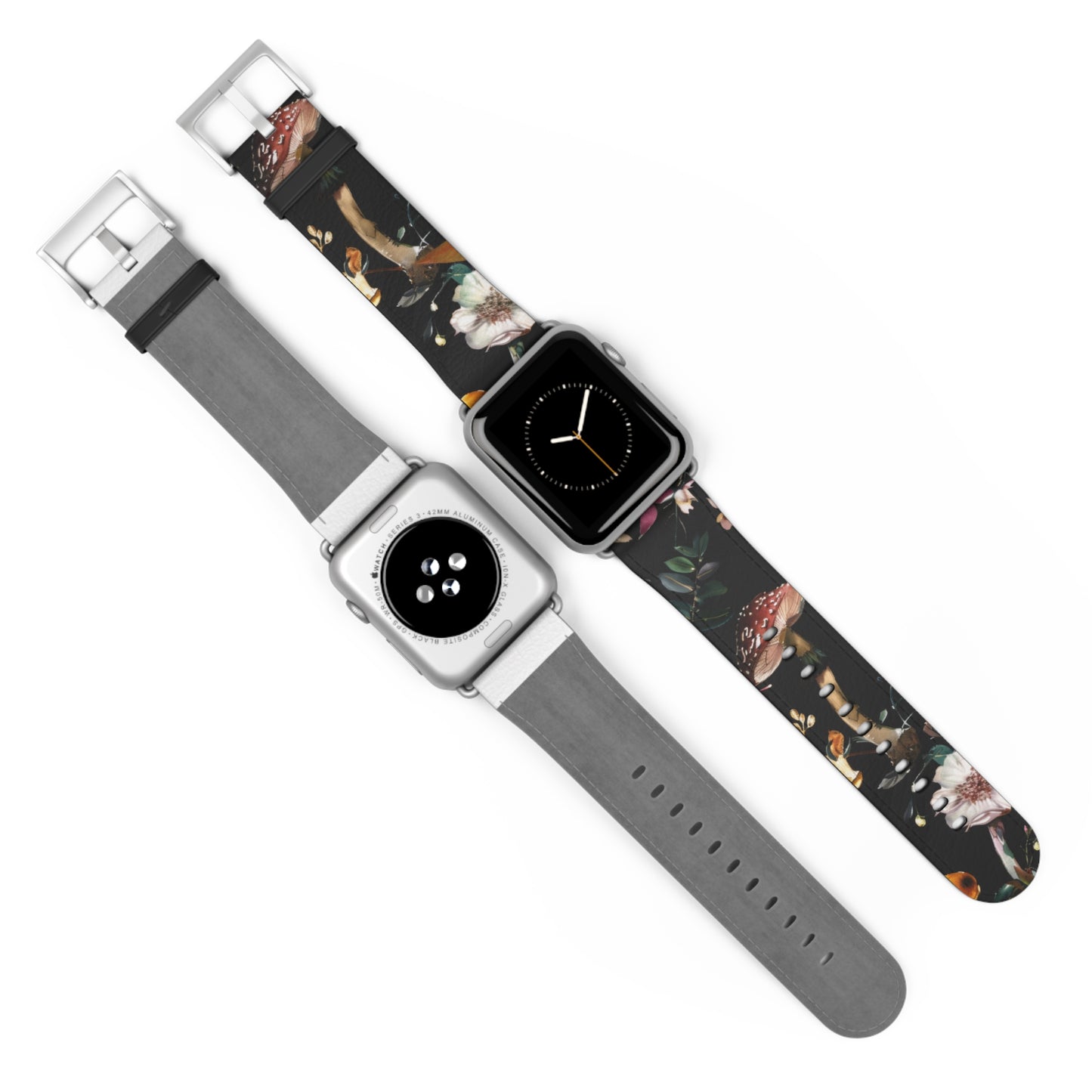 Enchanted Forest Flora Apple Watch Band, Mystical Mushroom and Blooms Smartwatch Strap, Dark Botanical Wristband Accessory. Apple Watch Band Apple Watch Straps For Series 4 5 6 7 8 9 ULTRA SE 38/40/41mm & 42/44/45mm Vegan Faux Leather Band