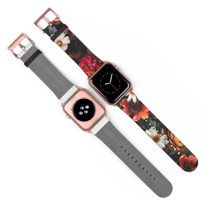 Autumn Bloom Elegance Apple Watch Band, Fall Flower Symphony Smartwatch Strap, Rich Floral Tapestry Wristband Accessory. Apple Watch Band Apple Watch Straps For Series 4 5 6 7 8 9 ULTRA SE 38/40/41mm & 42/44/45mm Vegan Faux Leather Band