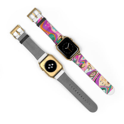 Vibrant Marbled Art Apple Watch Band, Expressive Color Fusion Smartwatch Strap, Unique Abstract Design Wristband Accessory. Apple Watch Band Apple Watch Straps For Series 4 5 6 7 8 9 ULTRA SE 38/40/41mm & 42/44/45mm Vegan Faux Leather Band