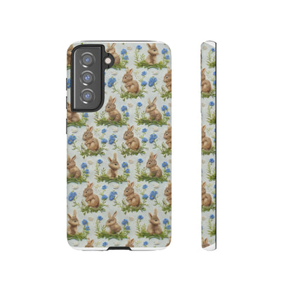 Springtime Bunnies iPhone Hülle, Entzückendes Kaninchen- und Glockenblumen-Design, Bezaubernde Schutzhülle, Robuste Hüllen 