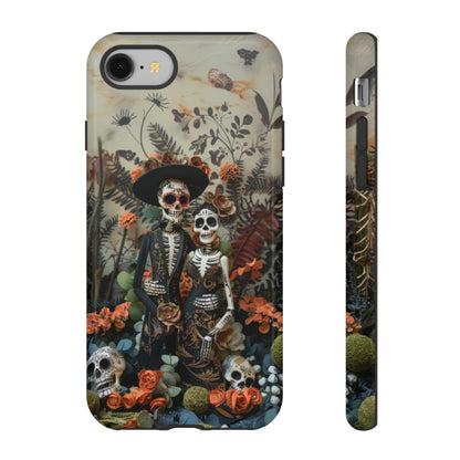 Custodia per telefono Dia de los Muertos, Cover con design di coppia scheletrica, Accessorio protettivo festivo per telefono, Custodie per telefono resistenti 