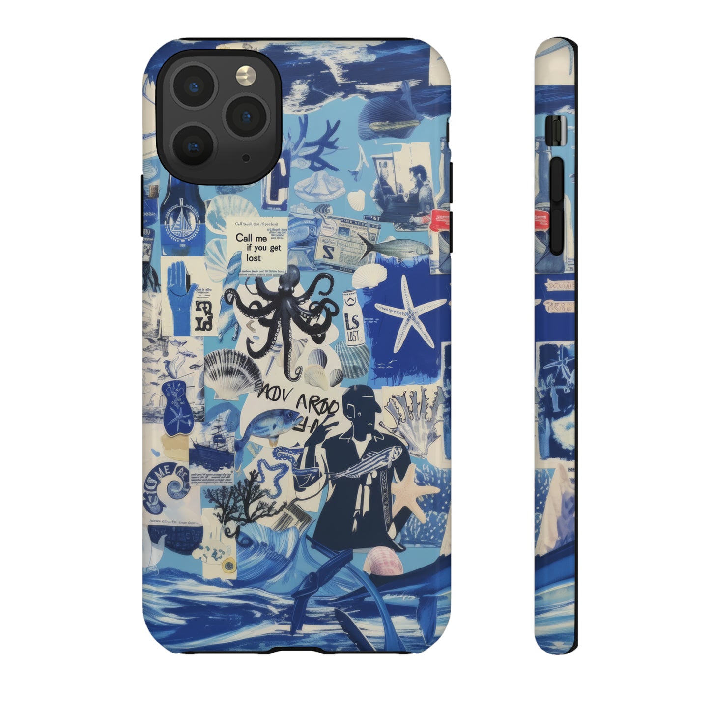 Custodia per telefono Collage di avventure nautiche, design Ocean Explorer, custodia resistente per gli amanti del mare, custodie per telefono resistenti