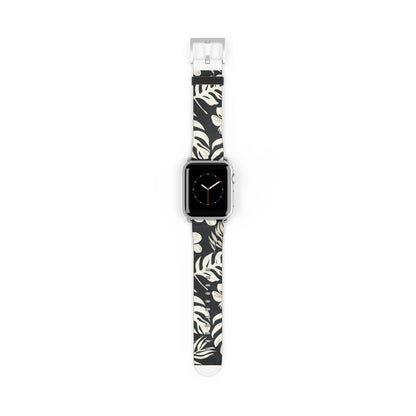 Monochromes Dschungellaub-Armband für die Apple Watch | Armband mit schwarz-weißem Blattdesign. Apple Watch-Armband, Apple Watch-Armbänder für die Serie 4, 5, 6, 7, 8, 9, ULTRA SE, 38/40/41 mm und 42/44/45 mm, veganes Kunstlederarmband 