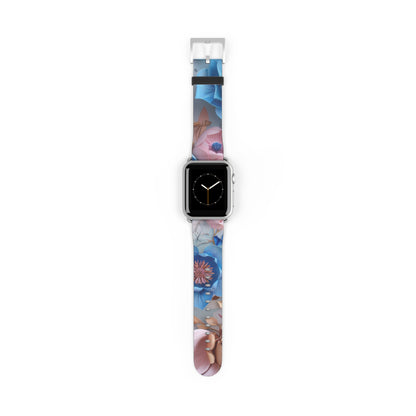 Serene Blue Botanicals Apple Watch Band, Tranquil Floral Design, Soothing Smartwatch Accessory. Apple Watch Band Apple Watch Straps For Series 4 5 6 7 8 9 SE 38/40/41mm & 42/44/45mm Vegan Faux Leather Band