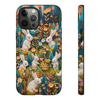 Mystical Garden Bunnies iPhone Case, Enchanted Floral Wonderland, Durable Protective Cover, Tough Phone Cases