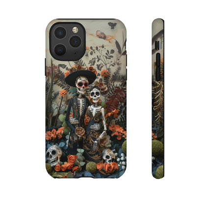 Custodia per telefono Dia de los Muertos, Cover con design di coppia scheletrica, Accessorio protettivo festivo per telefono, Custodie per telefono resistenti 