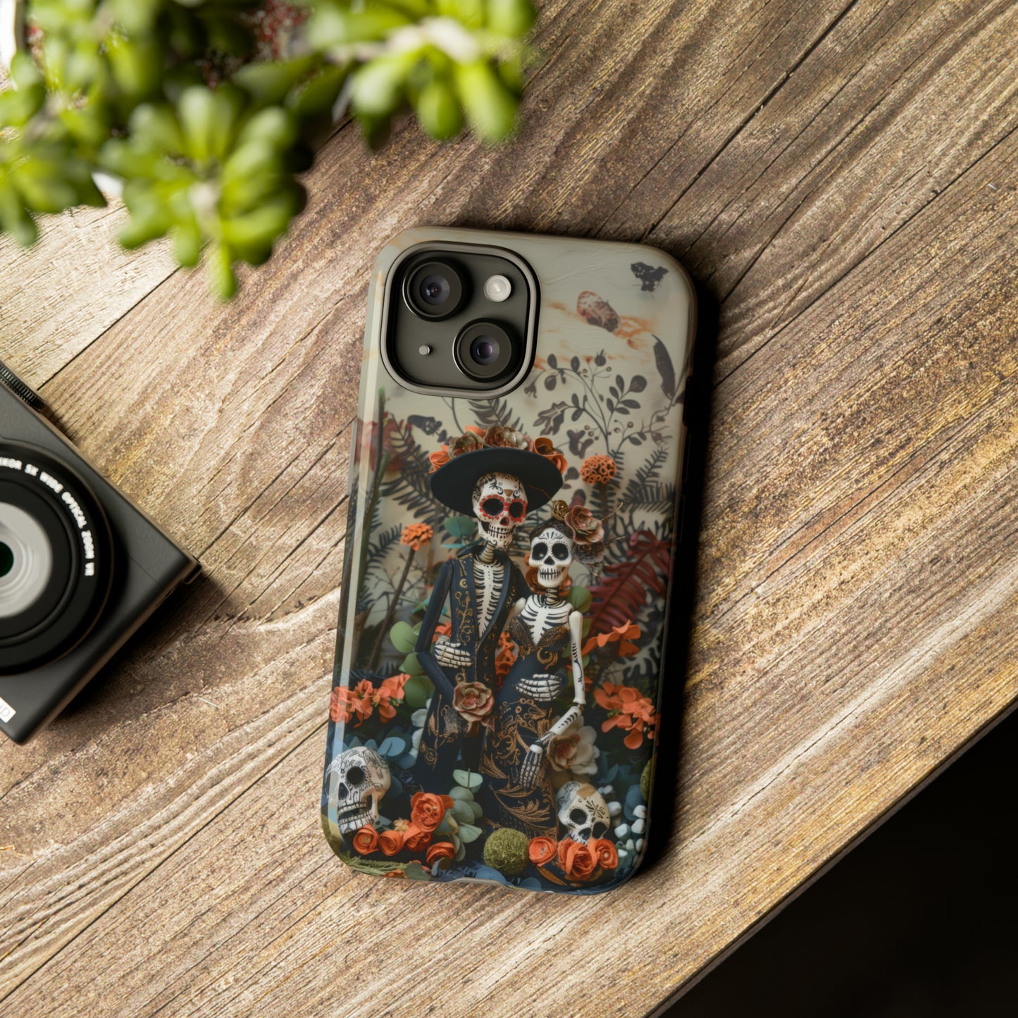 Custodia per telefono Dia de los Muertos, Cover con design di coppia scheletrica, Accessorio protettivo festivo per telefono, Custodie per telefono resistenti 