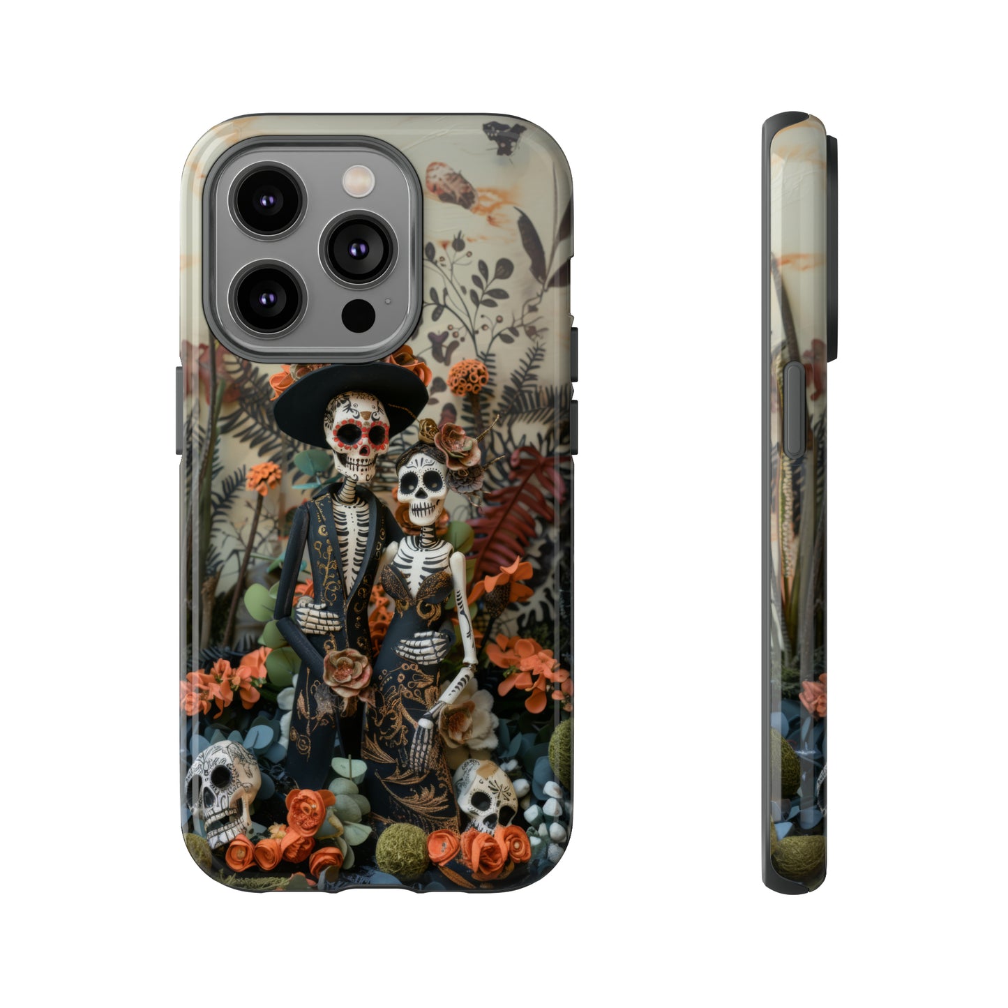 Custodia per telefono Dia de los Muertos, Cover con design di coppia scheletrica, Accessorio protettivo festivo per telefono, Custodie per telefono resistenti 